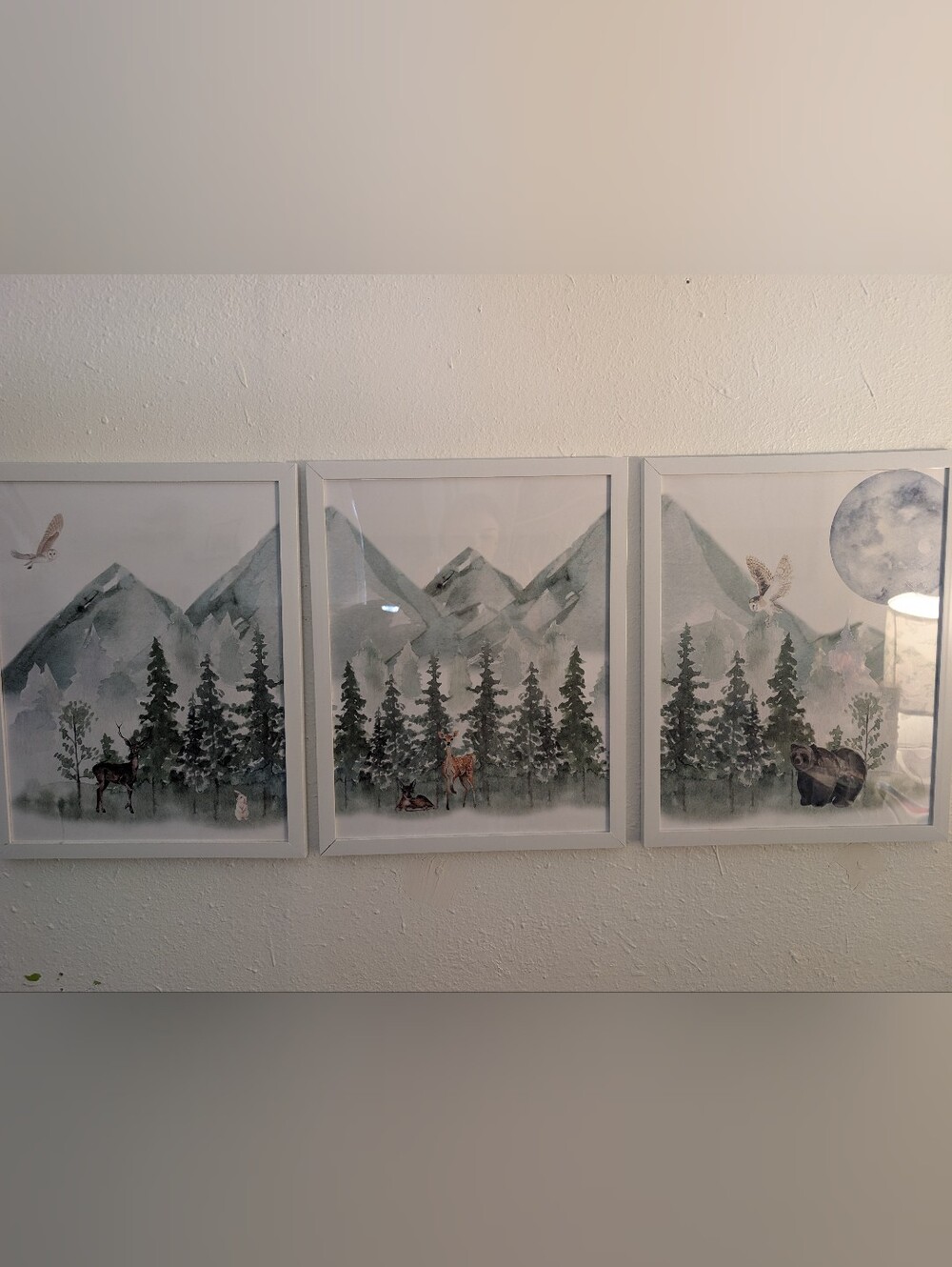 Woodland Animal Mountain Water Color Framed Print Set Of 3
